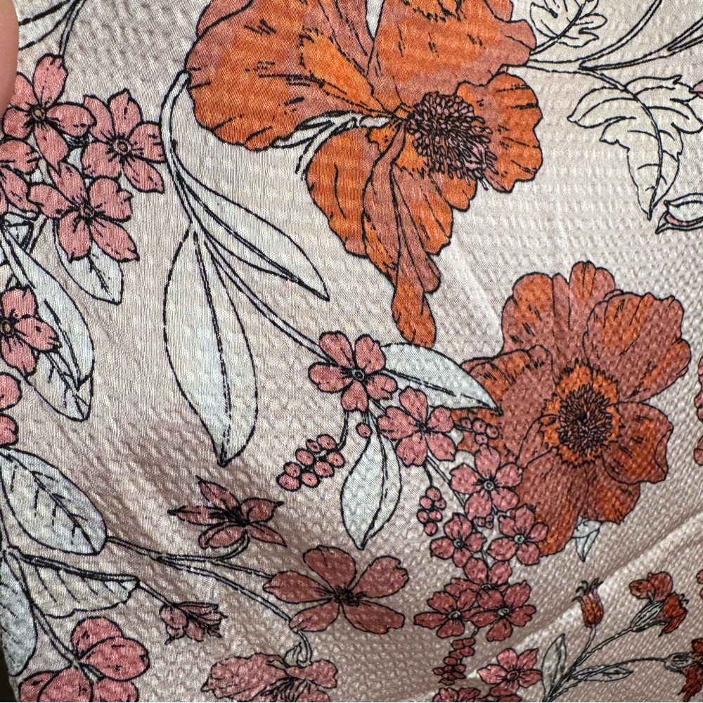Liz Claiborne Blush Floral Crinkle Blouse XL Tie Neck Long Sleeve - Picture 5 of 10